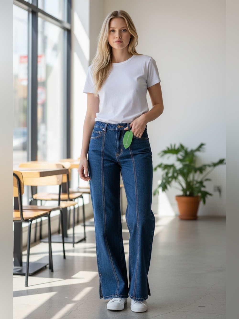 FARM Rio Dark Blue Wide Leg Denim Jeans